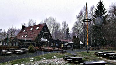 Schneefall am Molkenhaus bei Bad Harzburg
