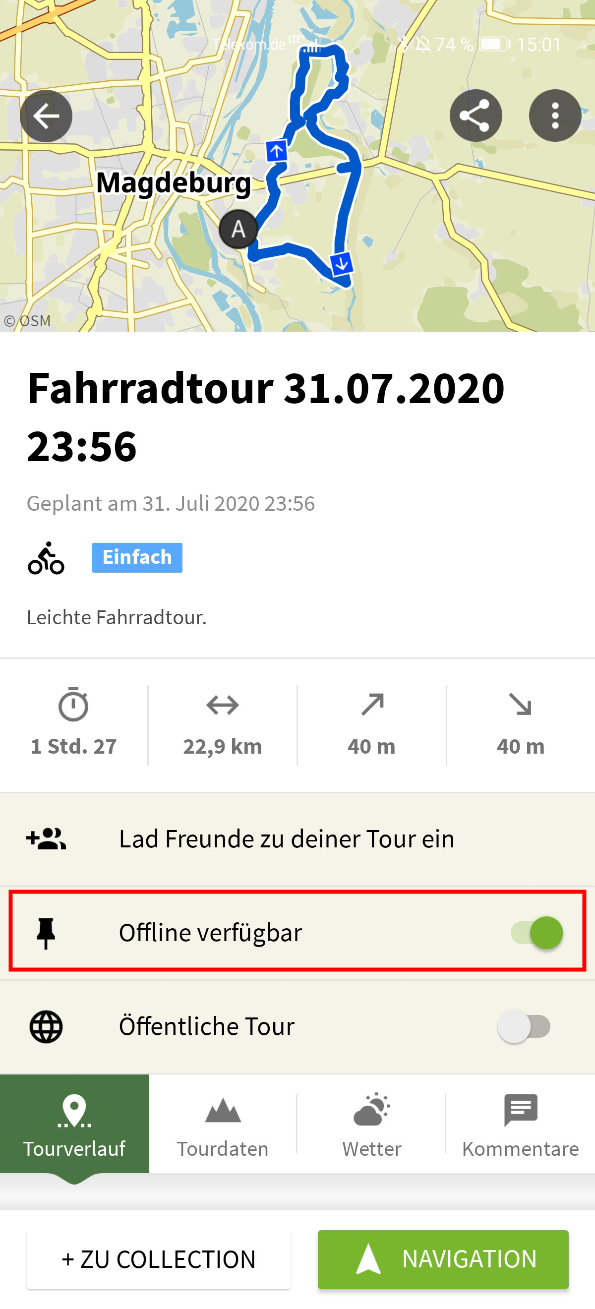 Diese Komoot Tour ist offline gesetzt